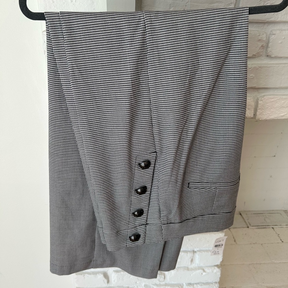 LOFT Black and White Houndstooth Trousers